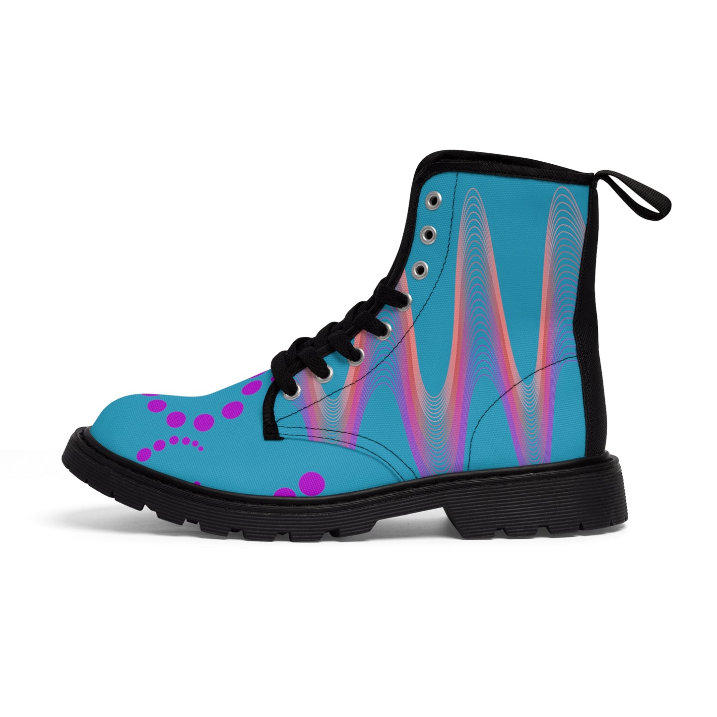 Rainbow Waves and Swirling Dots Men's Canvas Boots