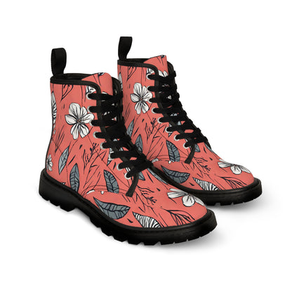 Salmon (B&W) Floral Men's Canvas Boots