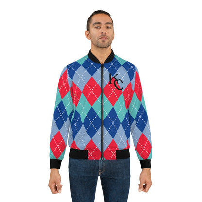 KC Sports Team Colors Argyle Print Men's Bomber Jacket (AOP)