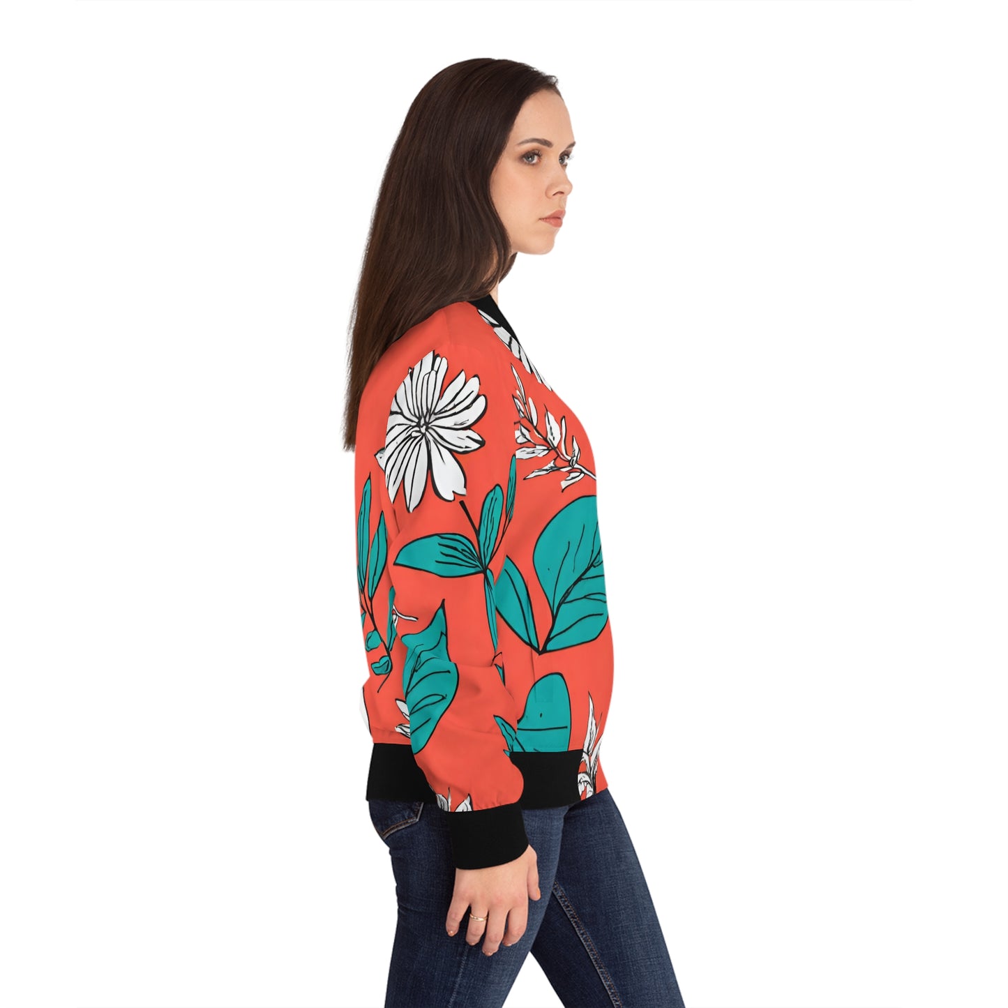 Coral Floral Women's Bomber Jacket (AOP)