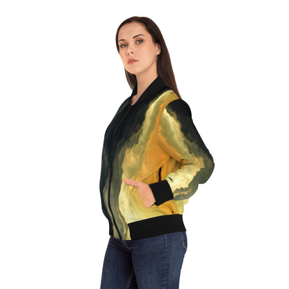 Black & Gold Sky Women's Bomber Jacket (AOP)