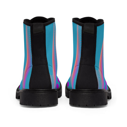 Rainbow Waves and Swirling Dots Women's Canvas Boots