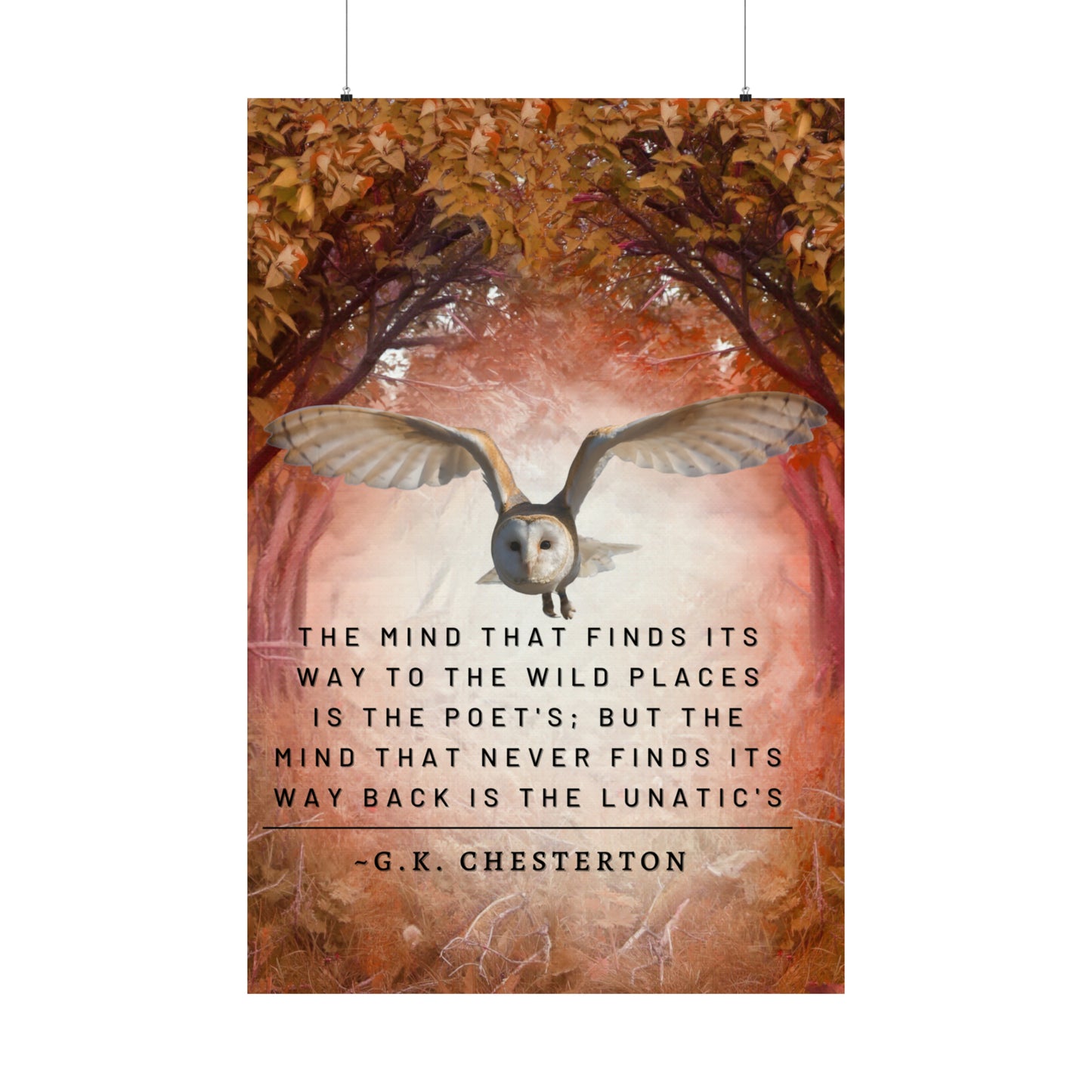 Owl in the Woods - GK Chesterton Quote Matte Vertical Posters