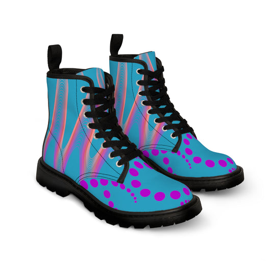 Rainbow Waves and Swirling Dots Women's Canvas Boots