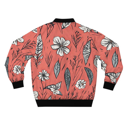 Salmon (B&W) Floral Men's Bomber Jacket (AOP)