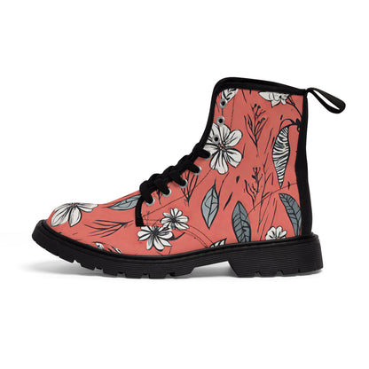 Salmon (B&W) Floral Men's Canvas Boots