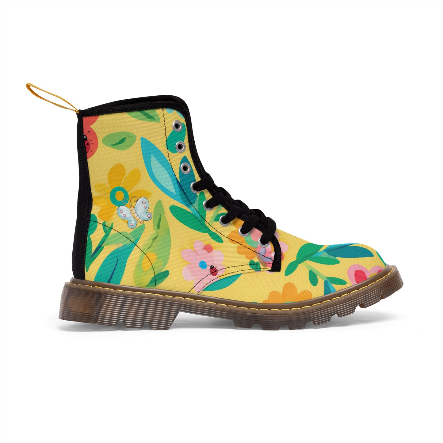 Yellow Floral Men's Canvas Boots