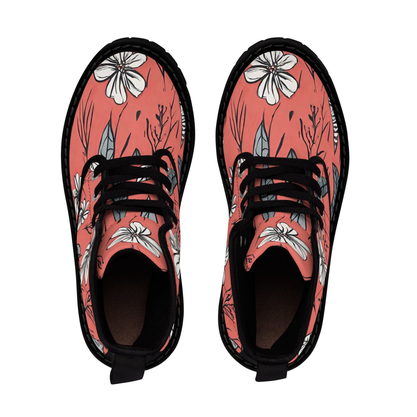 Salmon (B&W) Floral Women's Canvas Boots