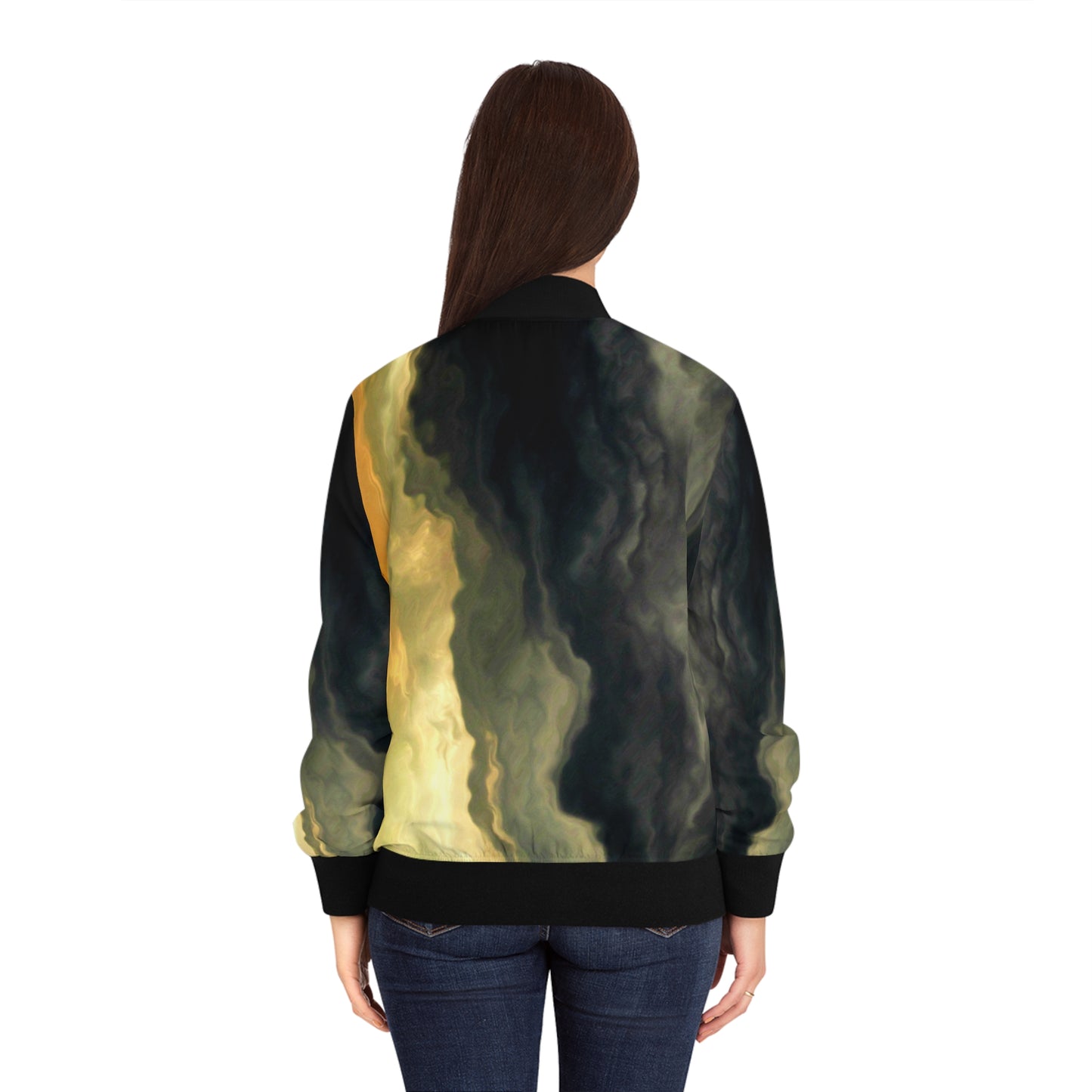 Black & Gold Sky Women's Bomber Jacket (AOP)