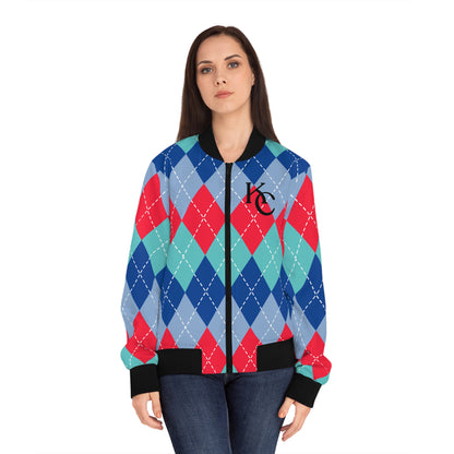 KC Sports Team Colors Argyle Pattern Women's Bomber Jacket (AOP)