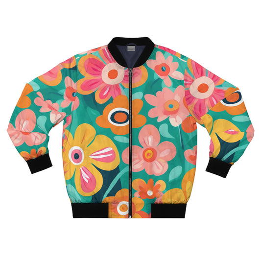 Turquoise Floral Men's Bomber Jacket (AOP)