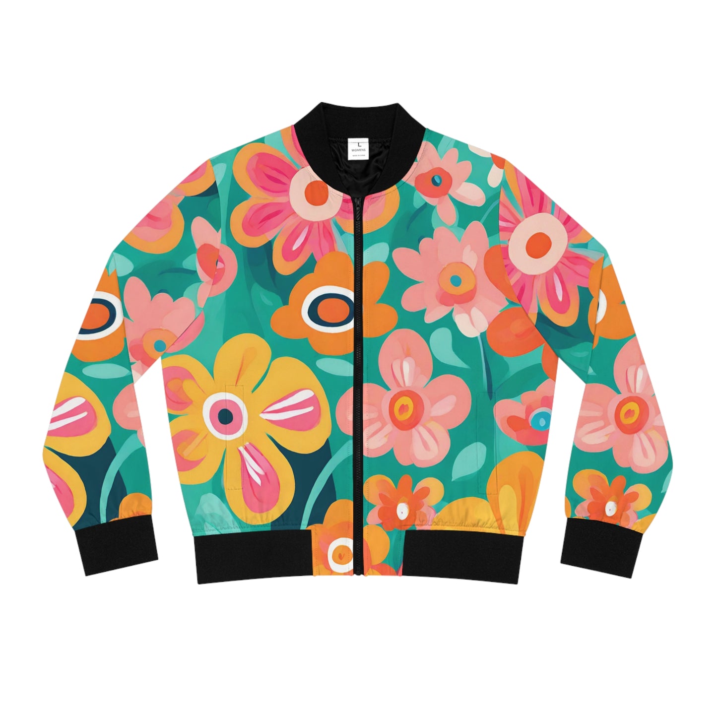 Turquoise Floral Women's Bomber Jacket (AOP)