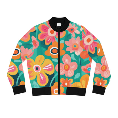 Turquoise Floral Women's Bomber Jacket (AOP)