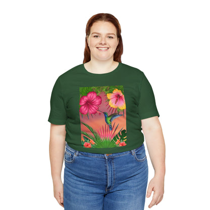 Hummingbird & Hibiscus Unisex Jersey Short Sleeve Tee