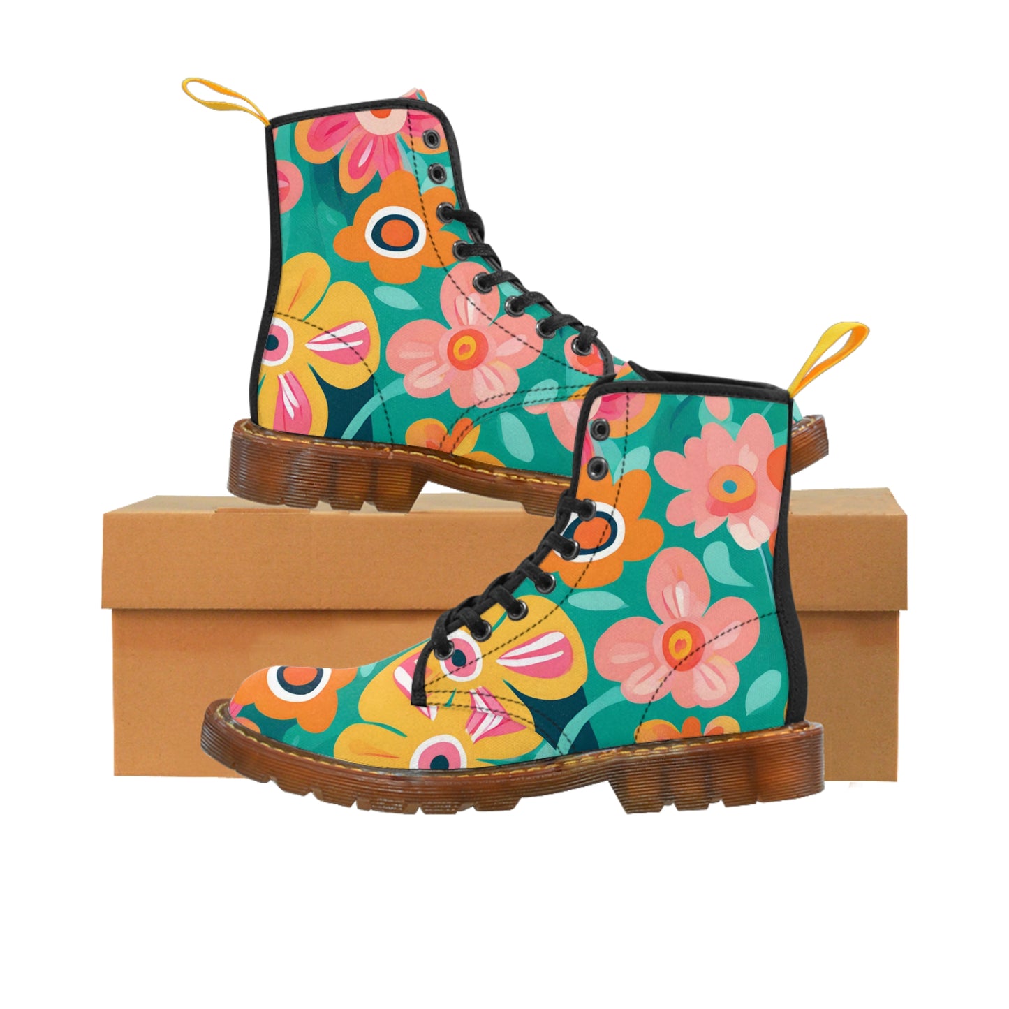 Turquoise Floral Men's Canvas Boots