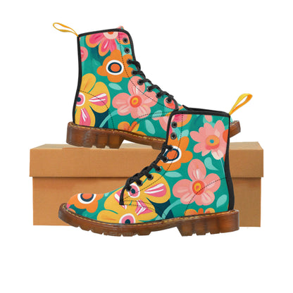 Turquoise Floral Men's Canvas Boots