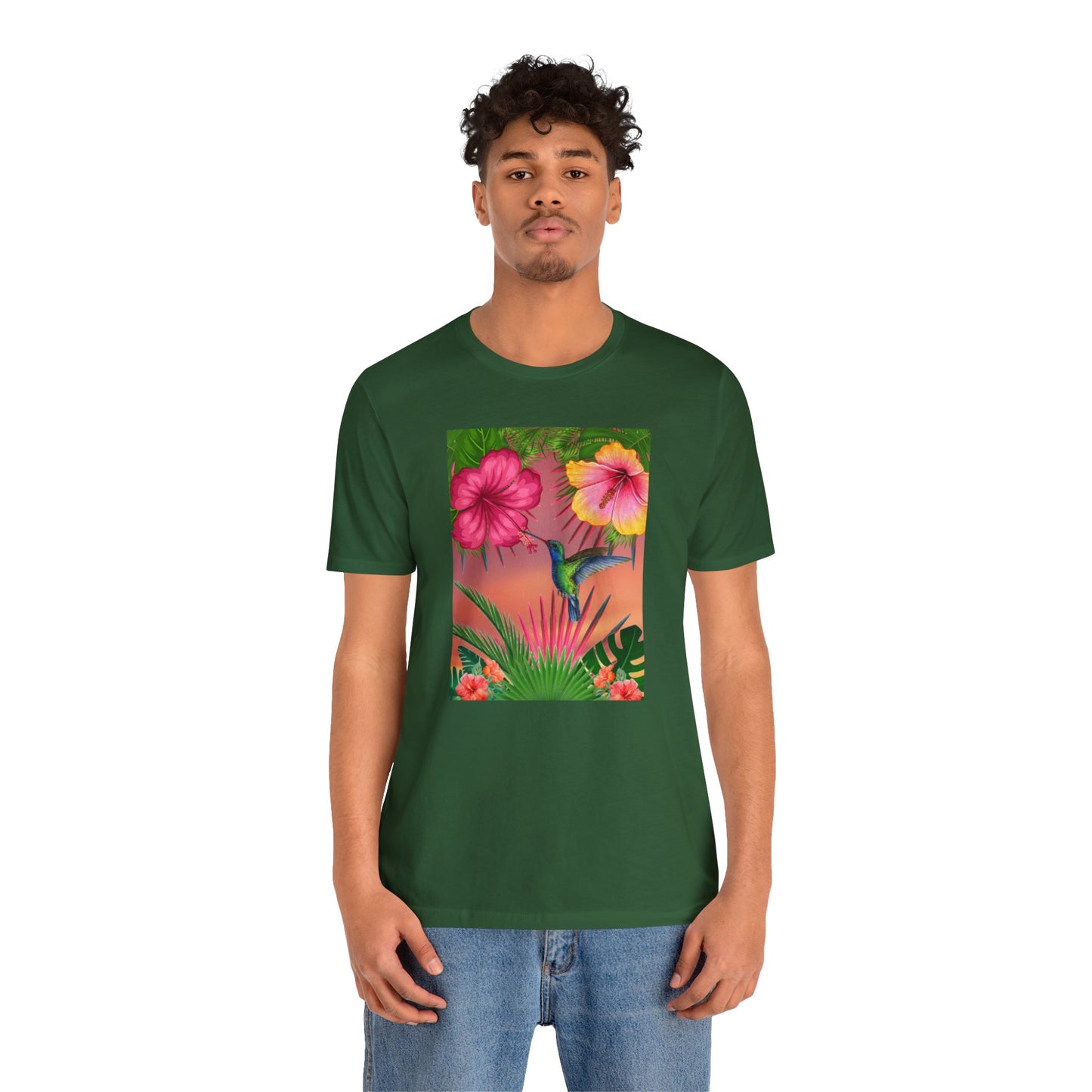 Hummingbird & Hibiscus Unisex Jersey Short Sleeve Tee