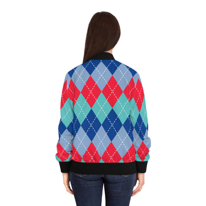 KC Sports Team Colors Argyle Pattern Women's Bomber Jacket (AOP)