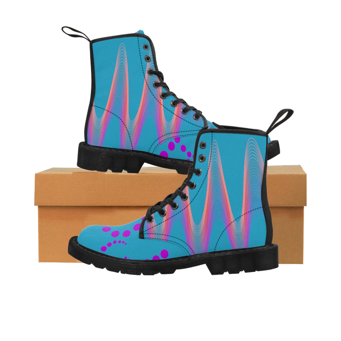 Rainbow Waves and Swirling Dots Men's Canvas Boots