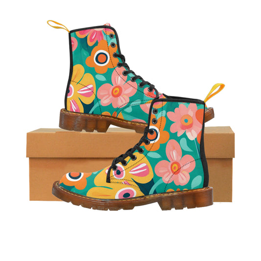 Turquoise Floral Women's Canvas Boots