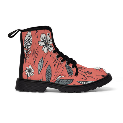 Salmon (B&W) Floral Women's Canvas Boots