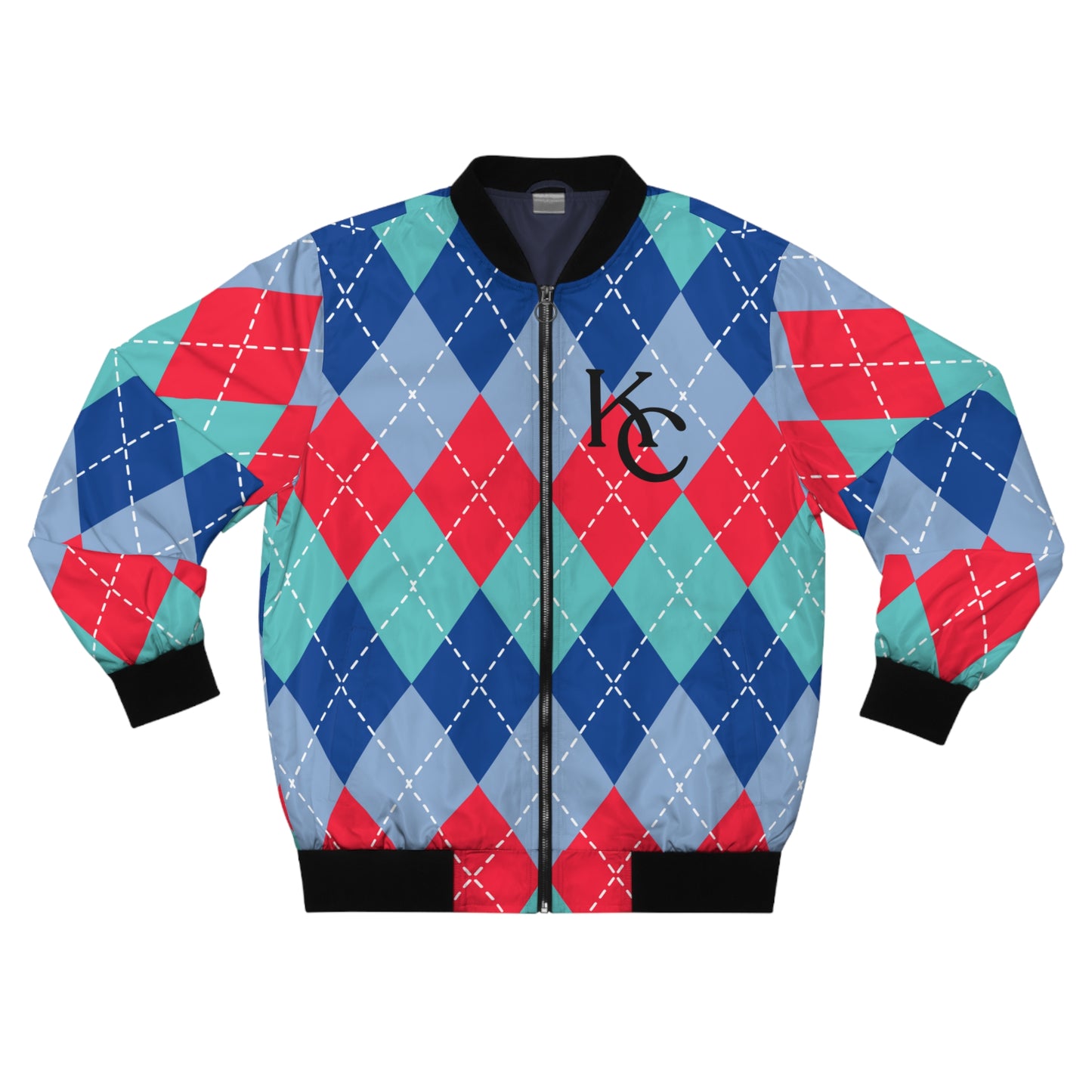 KC Sports Team Colors Argyle Print Men's Bomber Jacket (AOP)