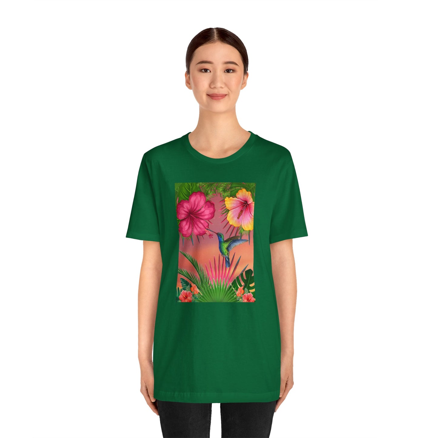 Hummingbird & Hibiscus Unisex Jersey Short Sleeve Tee