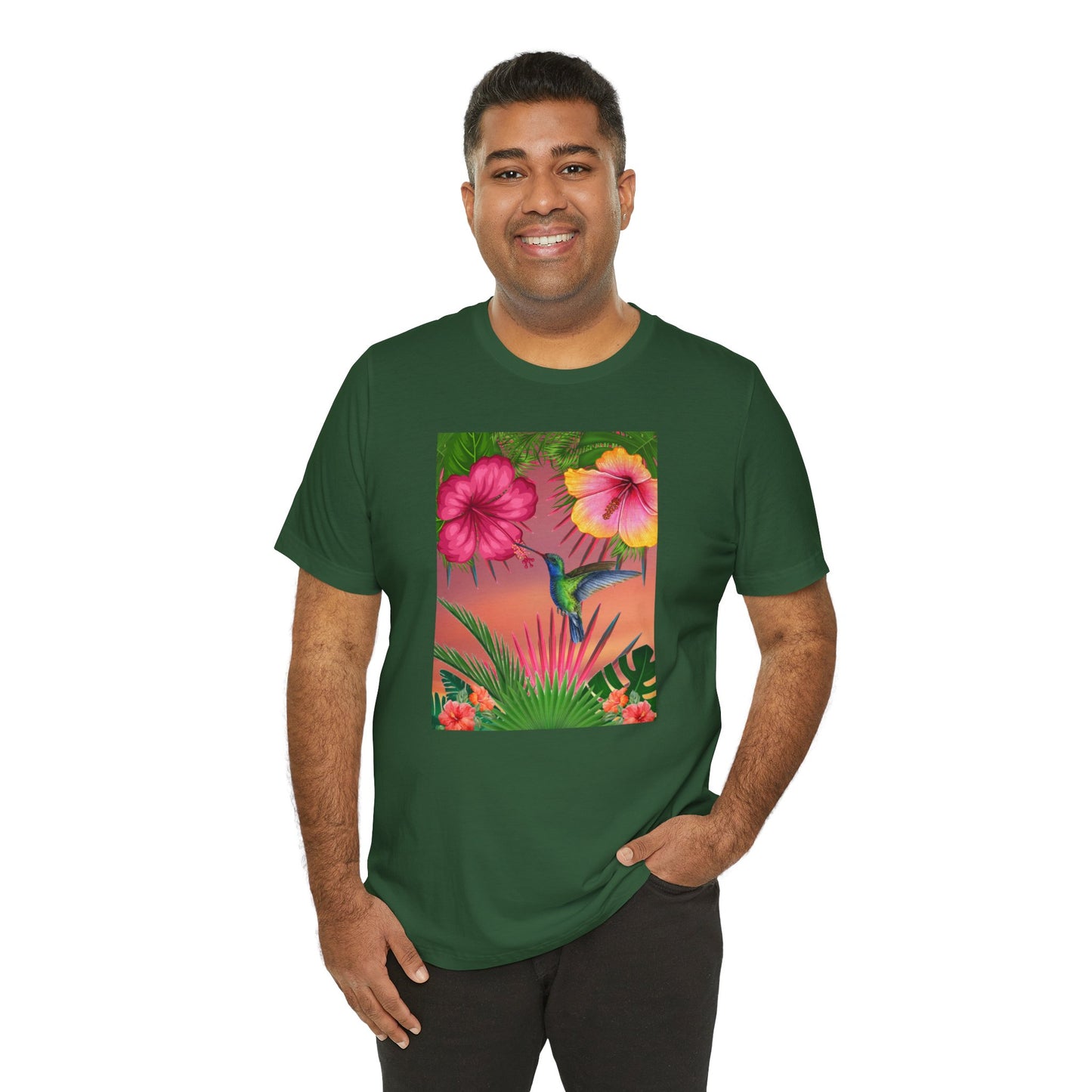 Hummingbird & Hibiscus Unisex Jersey Short Sleeve Tee