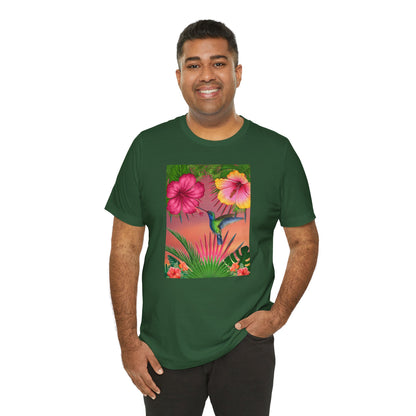 Hummingbird & Hibiscus Unisex Jersey Short Sleeve Tee