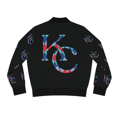 Argyle Print "KC" in the colors of KC Sports Teams Women's Bomber Jacket (AOP)