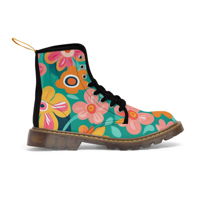 Turquoise Floral Men's Canvas Boots