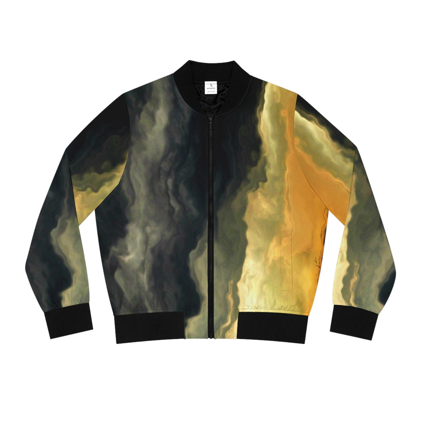 Black & Gold Sky Women's Bomber Jacket (AOP)