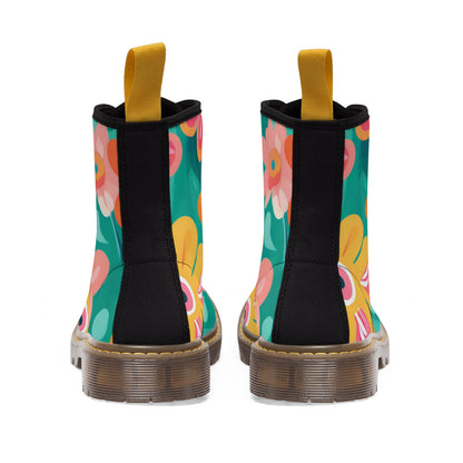 Turquoise Floral Women's Canvas Boots