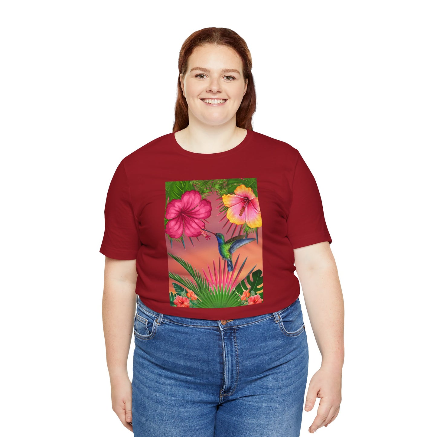 Hummingbird & Hibiscus Unisex Jersey Short Sleeve Tee