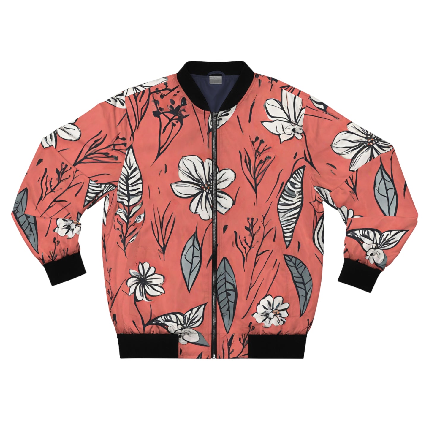 Salmon (B&W) Floral Men's Bomber Jacket (AOP)