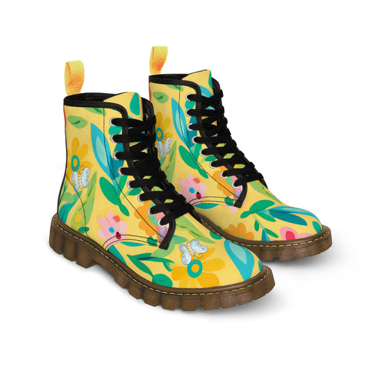 Yellow Floral Men's Canvas Boots