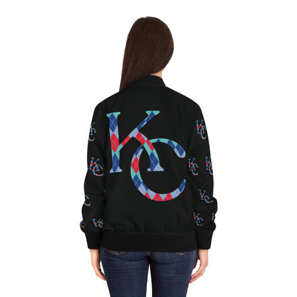 Argyle Print "KC" in the colors of KC Sports Teams Women's Bomber Jacket (AOP)