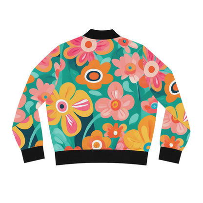 Turquoise Floral Women's Bomber Jacket (AOP)