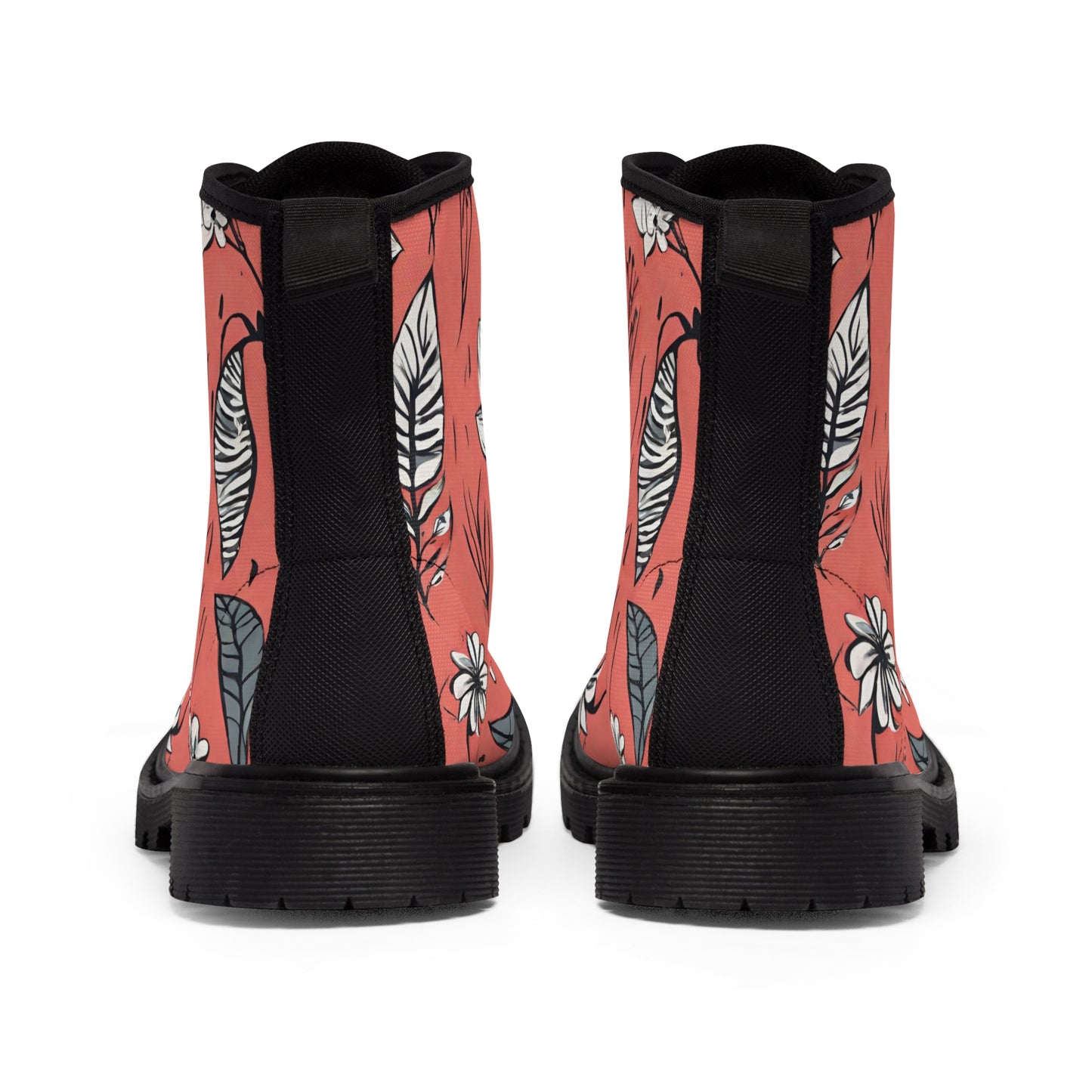 Salmon (B&W) Floral Men's Canvas Boots