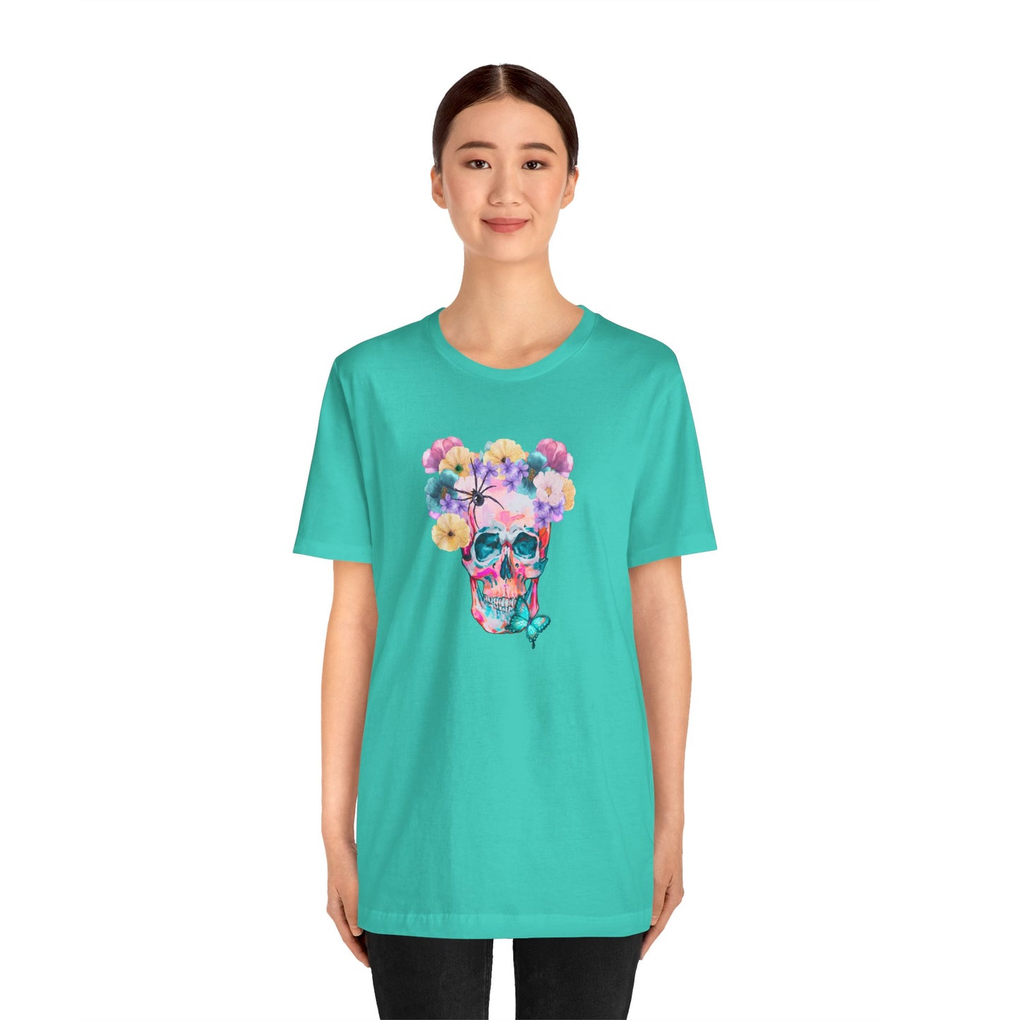 Neon Floral Skull Unisex Jersey Short Sleeve Tee