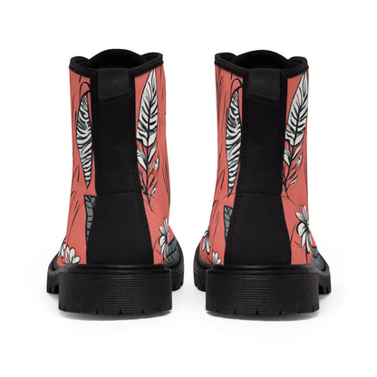 Salmon (B&W) Floral Women's Canvas Boots