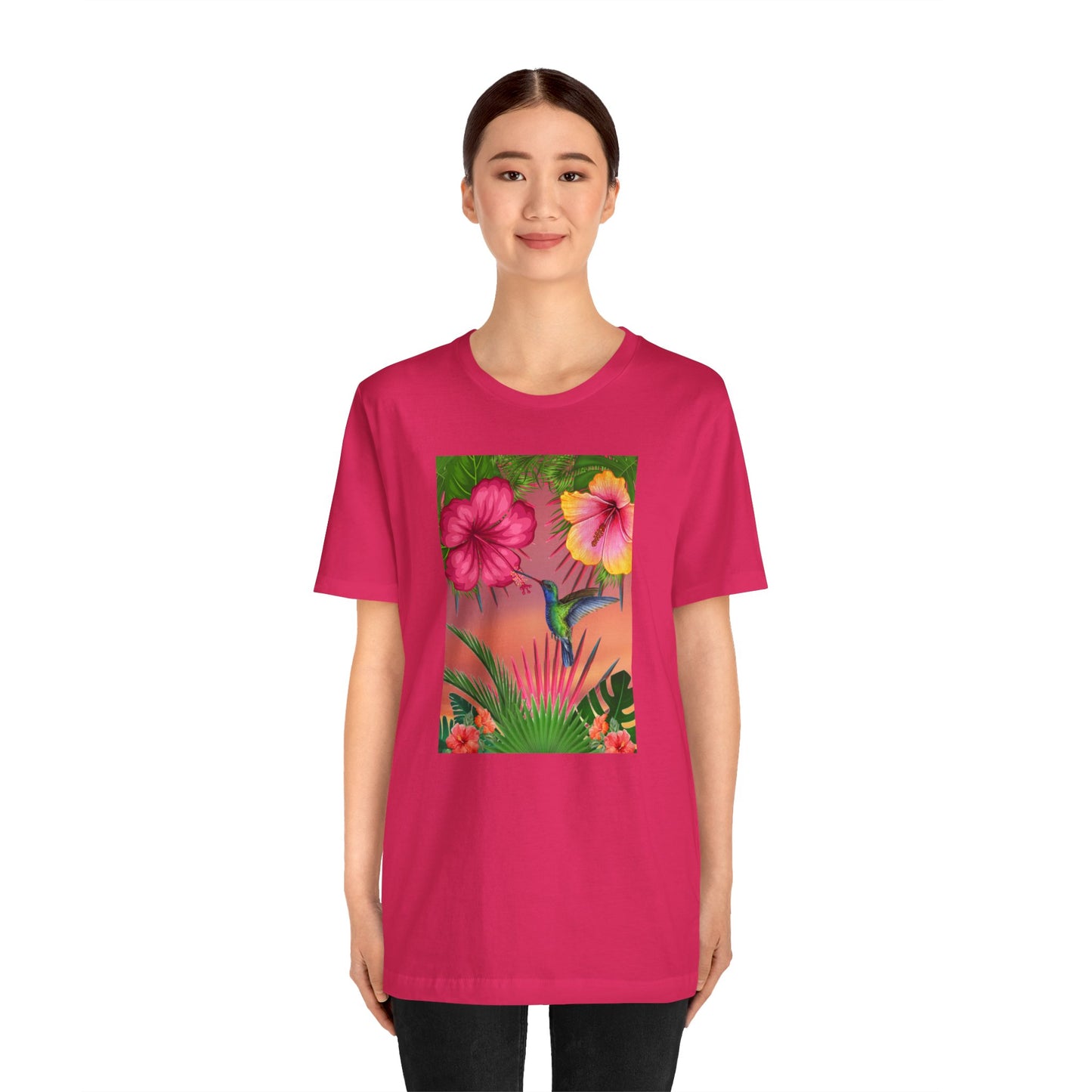 Hummingbird & Hibiscus Unisex Jersey Short Sleeve Tee