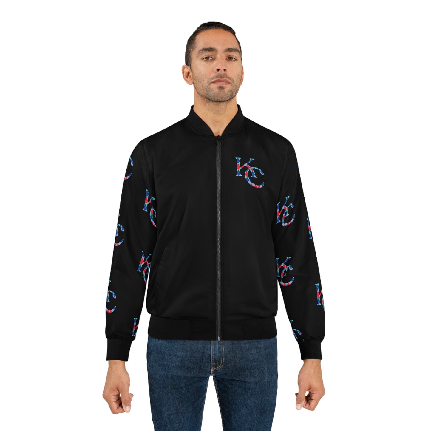 Argyle Print "KC" in the colors of KC Sports Teams Men's Bomber Jacket (AOP)