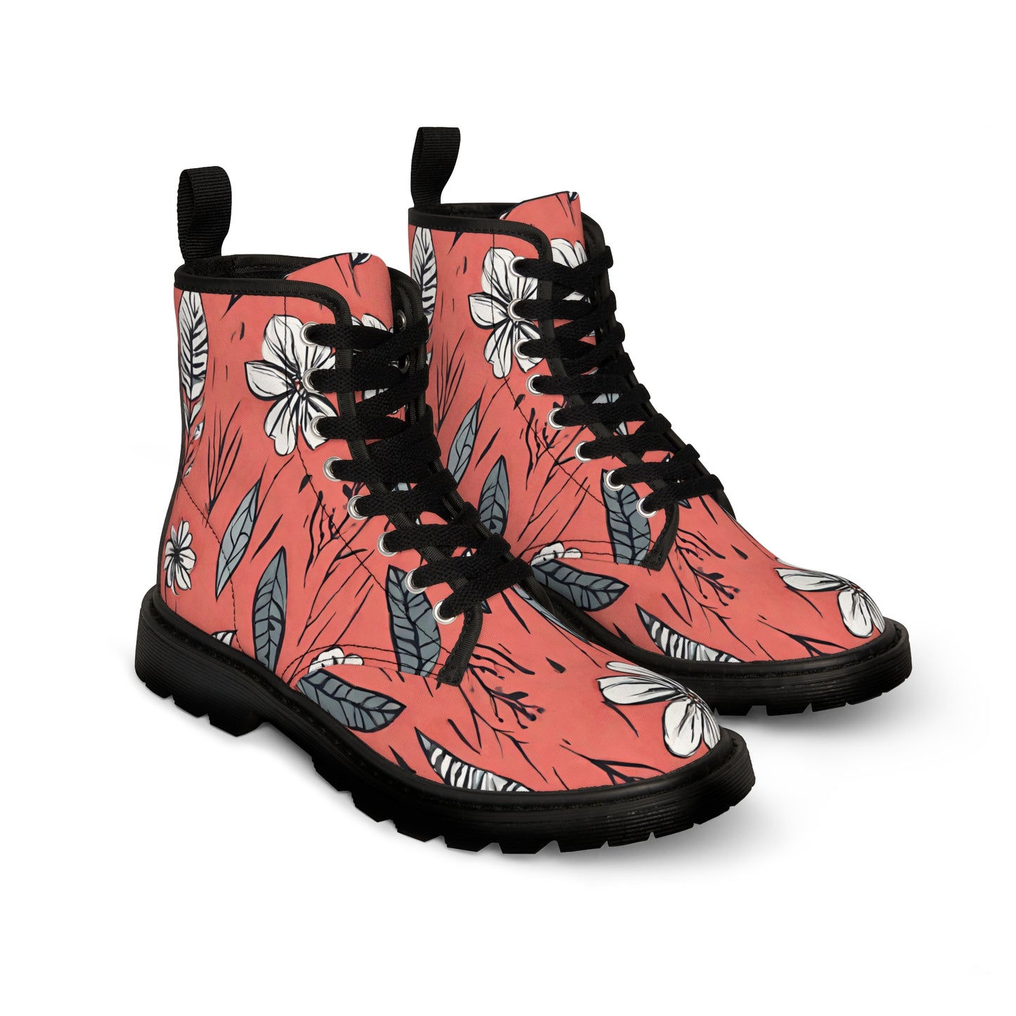 Salmon (B&W) Floral Women's Canvas Boots