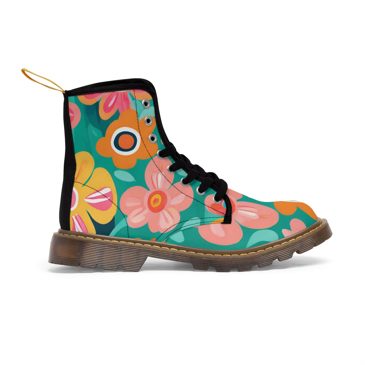 Turquoise Floral Women's Canvas Boots