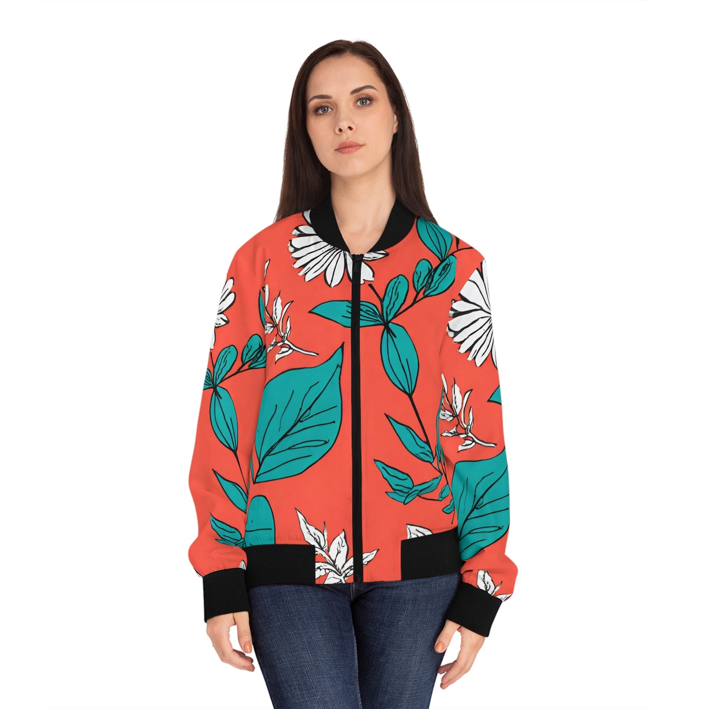 Coral Floral Women's Bomber Jacket (AOP)