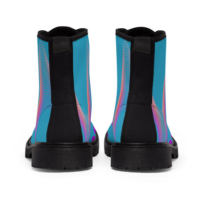 Rainbow Waves and Swirling Dots Men's Canvas Boots