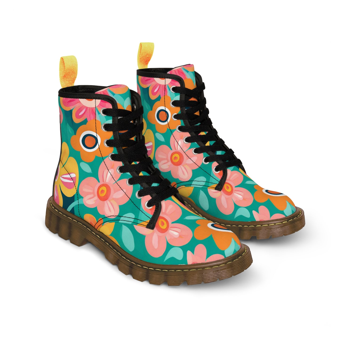 Turquoise Floral Men's Canvas Boots