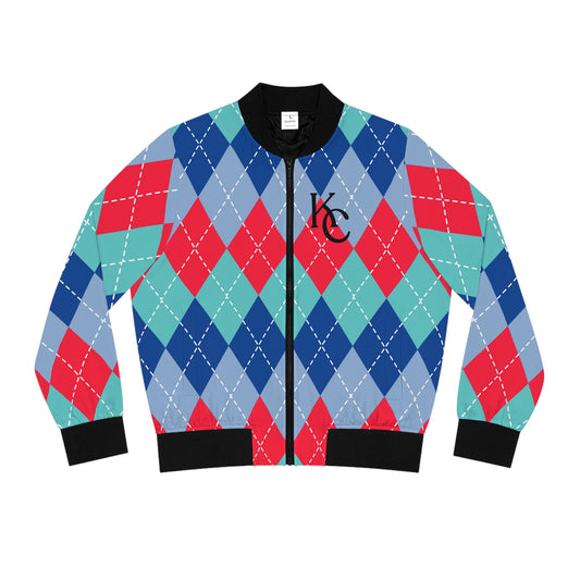 KC Sports Team Colors Argyle Pattern Women's Bomber Jacket (AOP)