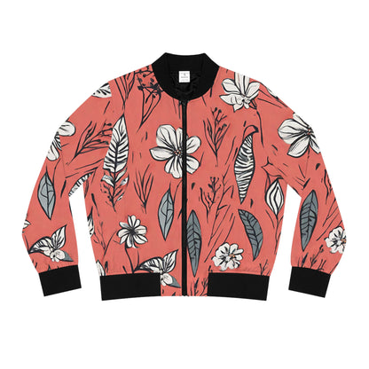 Salmon (B&W) Floral Women's Bomber Jacket (AOP)